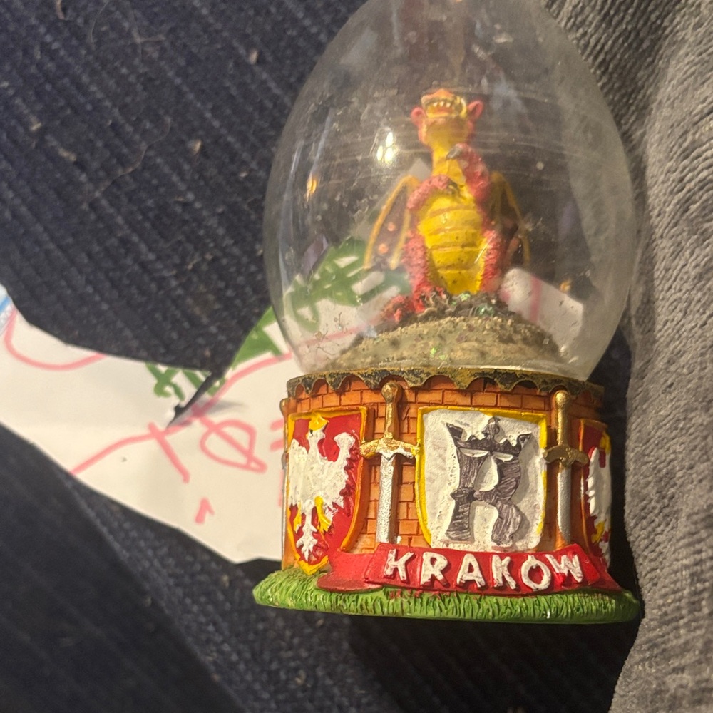 Krakow Dragon Snow Globe with Red and Gold Accents